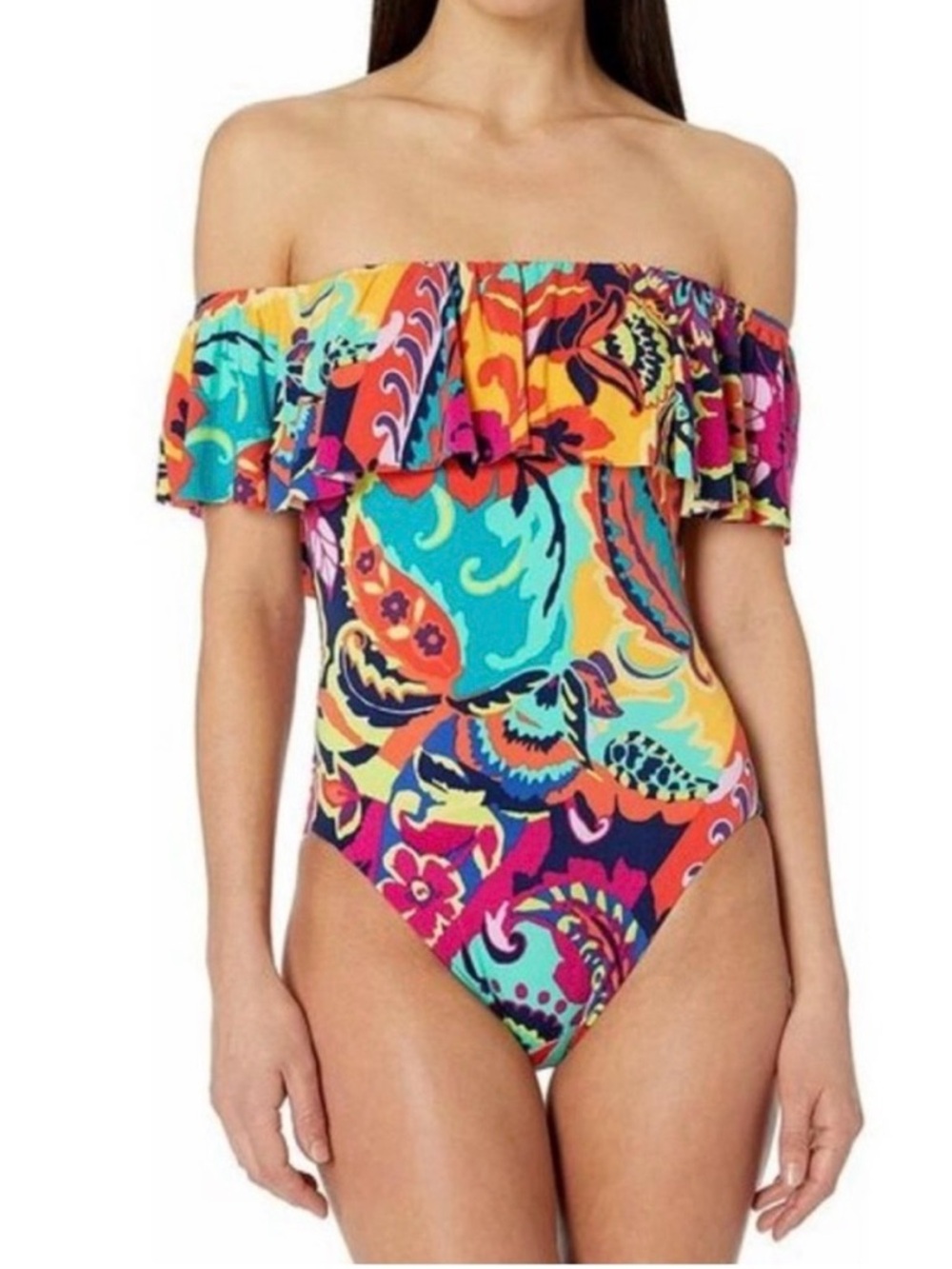 Tahari Multicolor Floral Off-Shoulder One-Piece Swimsuit